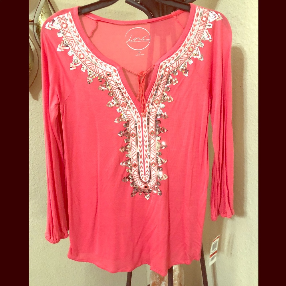 INC Coral mid sleeve shirt